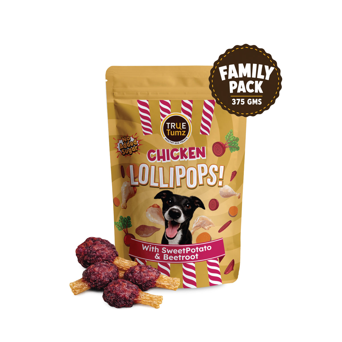 Chicken Lollipop with Beetroot - FAMILY PACK - Dog treat with Chicken and Beetroot top with Sweetpotato base ( 375 gms)