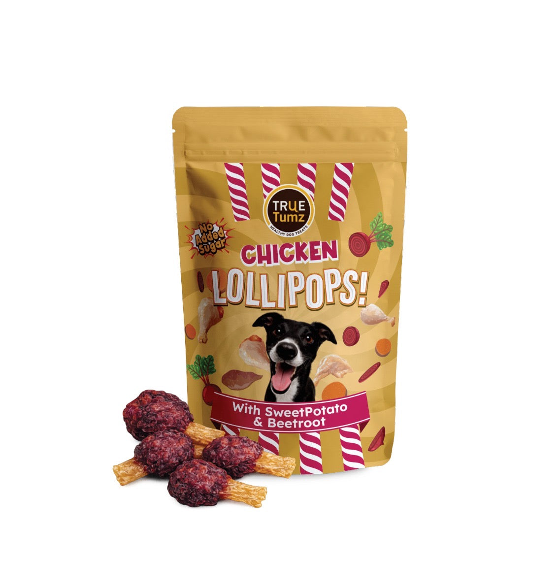 Chicken Lollipop with Beetroot - Dog treat with Chicken and Beetroot top with Sweetpotato base ( 115 gms)