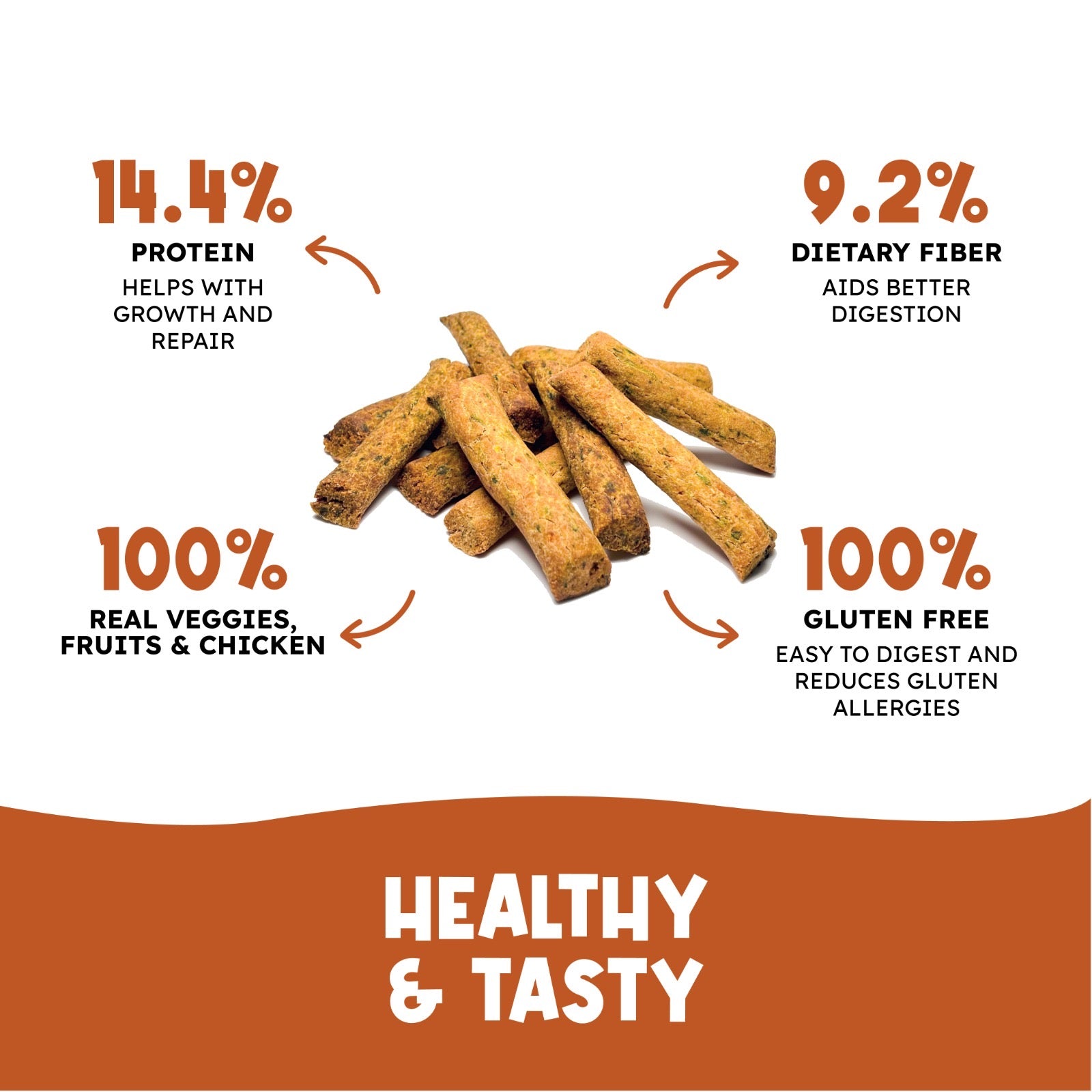 Chicken Sticks with Real Chicken , Sweet Potato, Pumpkin and Papaya- Crunchy , Tasty , Gluten Free (275 gms)