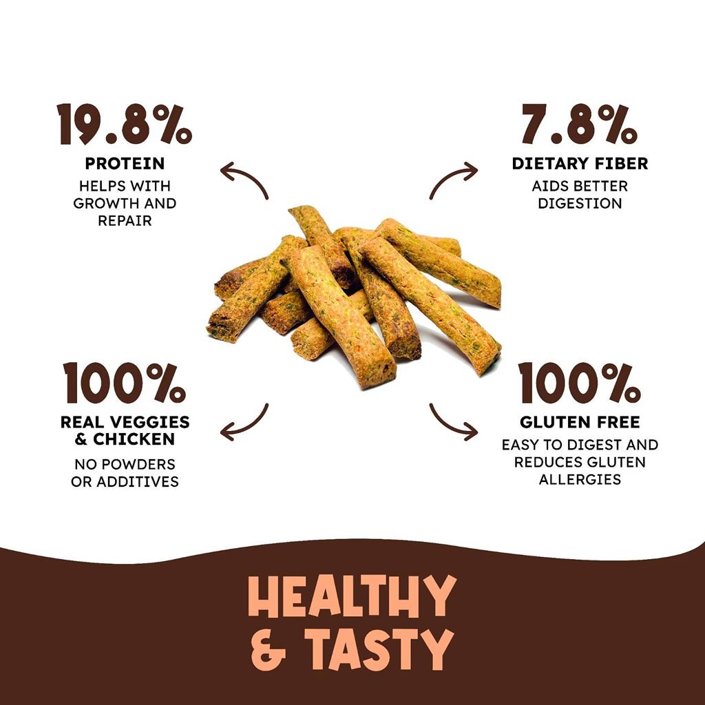 Chicken Sticks with Sweet Potato , Spinach & Carrots- Gluten Free (180 gms)