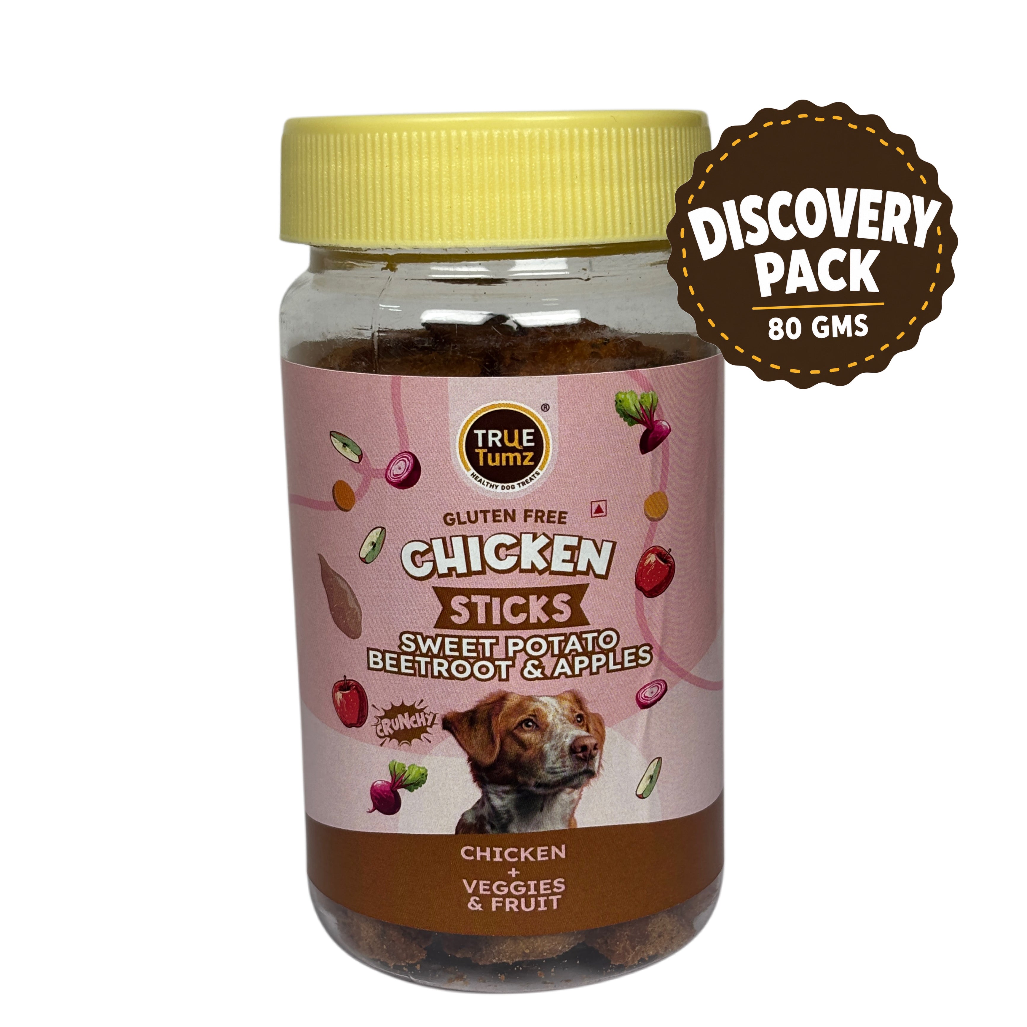 Chicken Sticks - DISCOVERY PACK - with Real Chicken , Sweet Potato, Beetroot & Apples -  Crunchy , Tasty , Gluten Free (80 Gms)