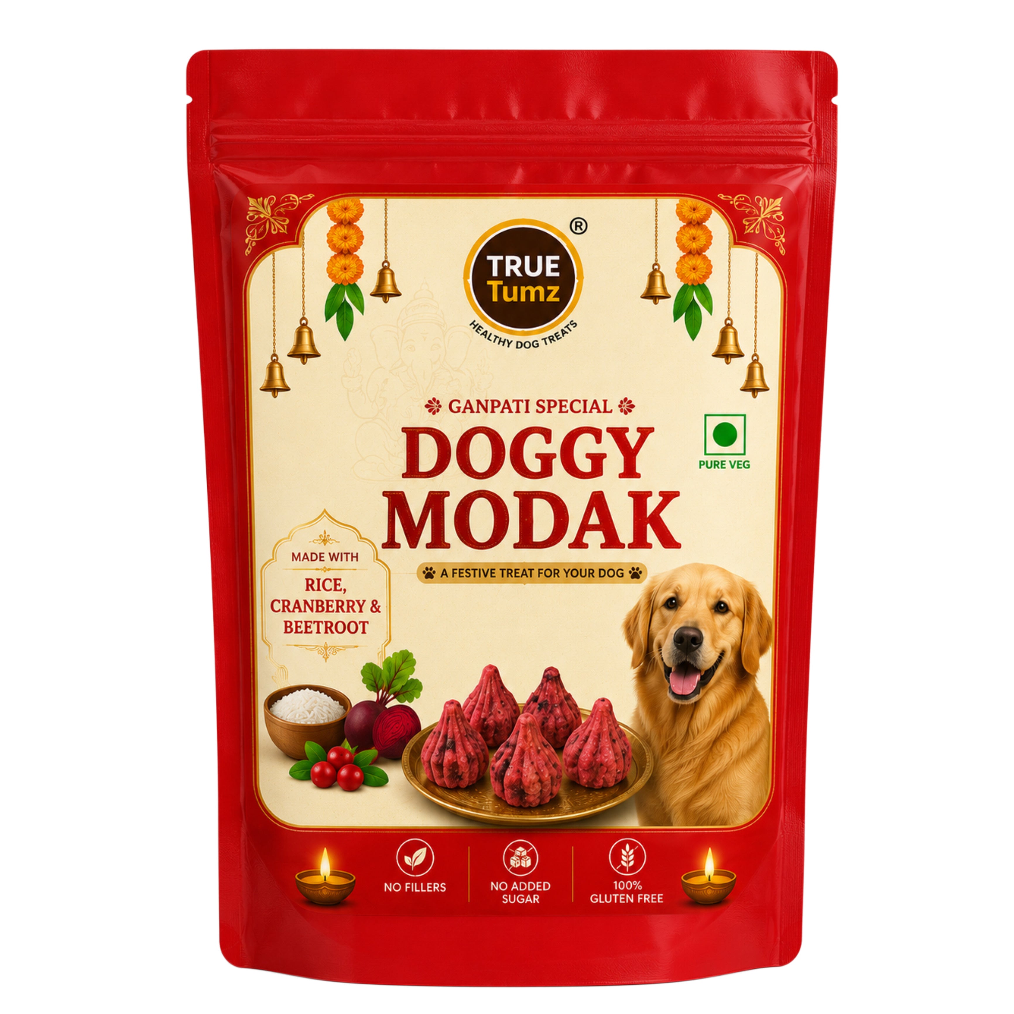 Doggy Modak - Festive treats made with Cranberry , Rice and Beetroot. No added sugar or fillers (125 gms)