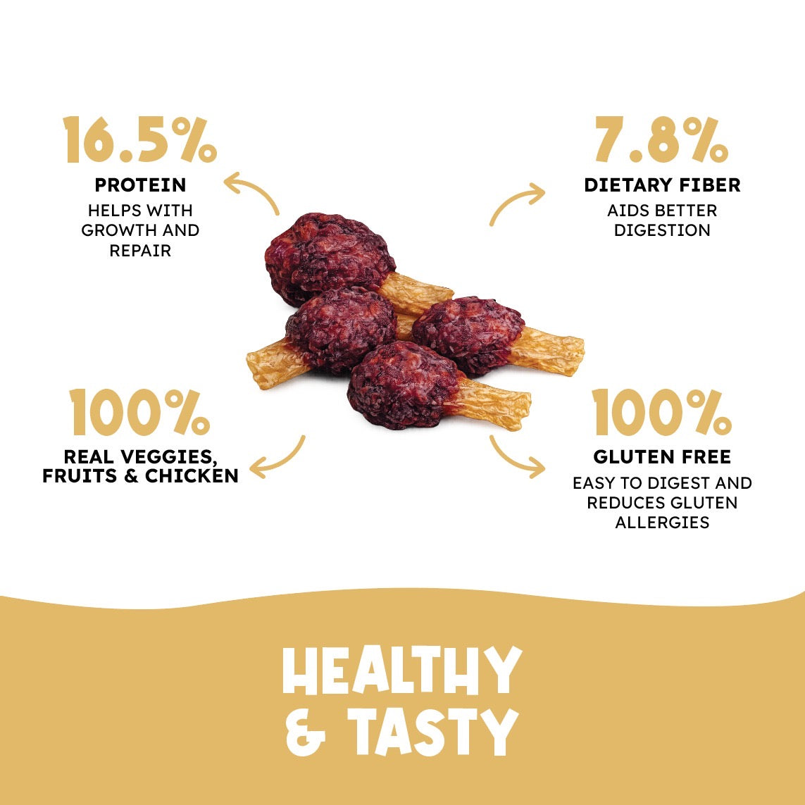 Chicken Lollipop with Beetroot - Dog treat with Chicken and Beetroot top with Sweetpotato base ( 115 gms)
