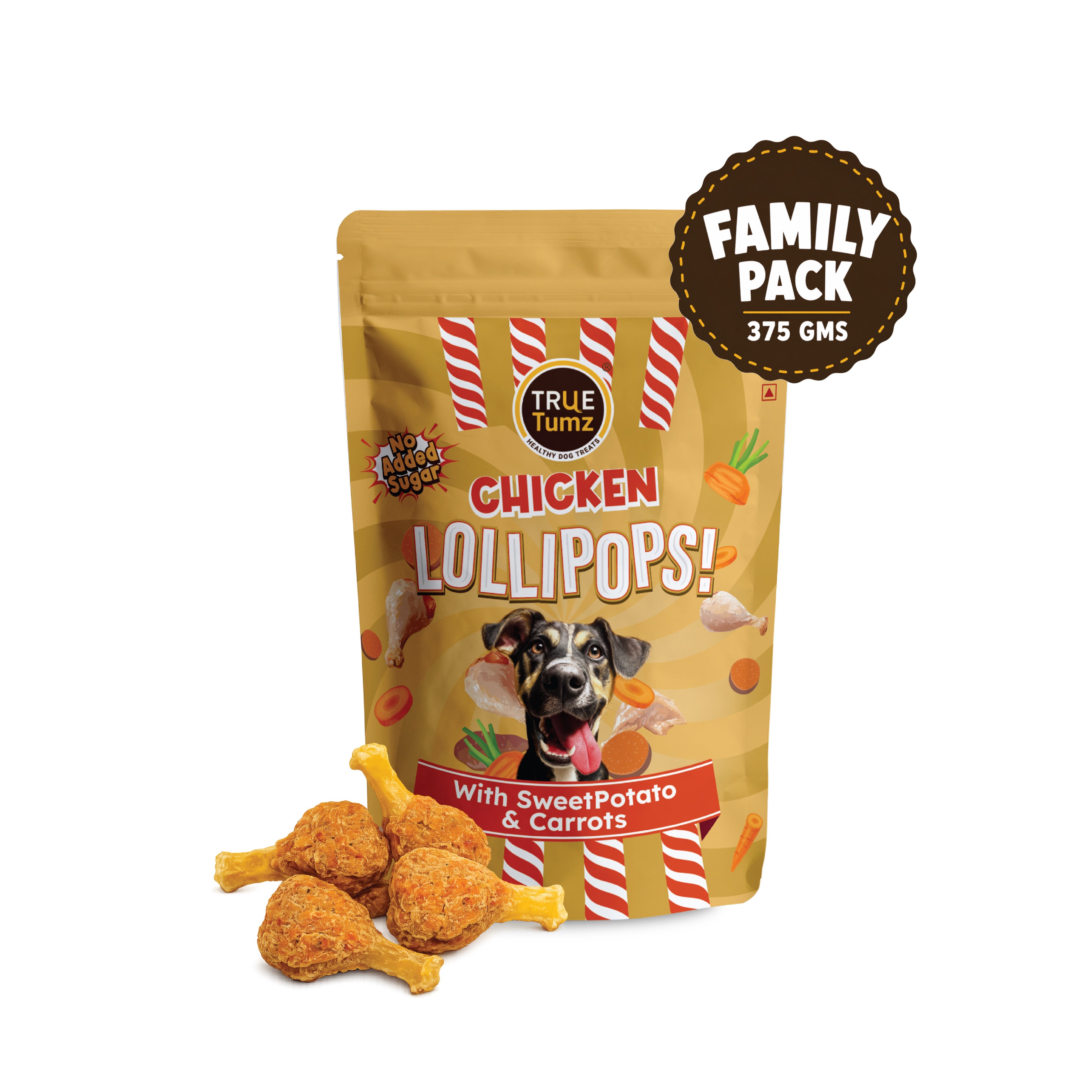 Chicken Lollipop with Carrots - FAMILY PACK - Dog treat with Chicken and Carrots top with SweetPotato base ( 375 gms)
