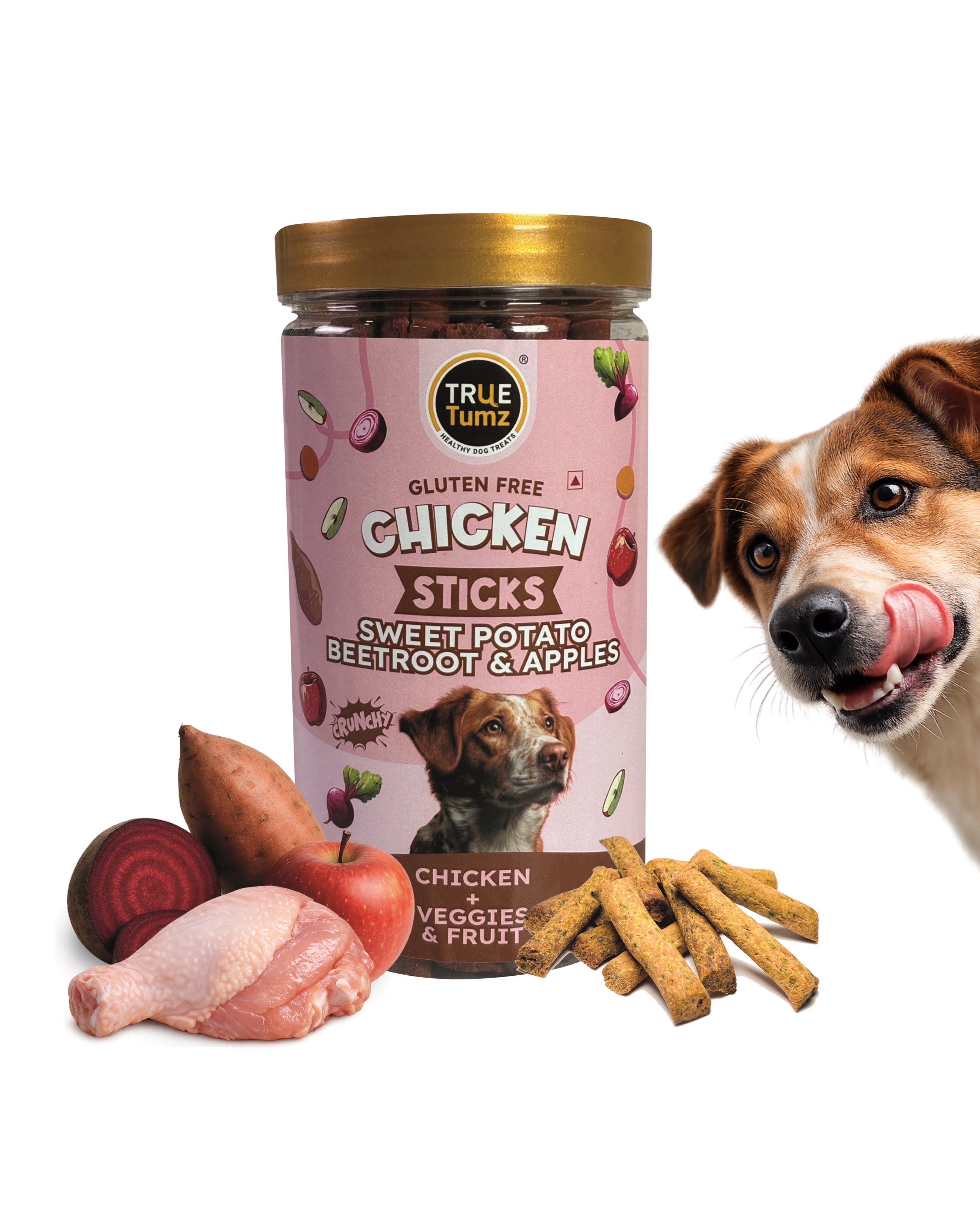 Chicken Sticks with Real Chicken , Sweet Potato, Beetroot & Apples - Crunchy , Tasty , Gluten Free (275 gms)