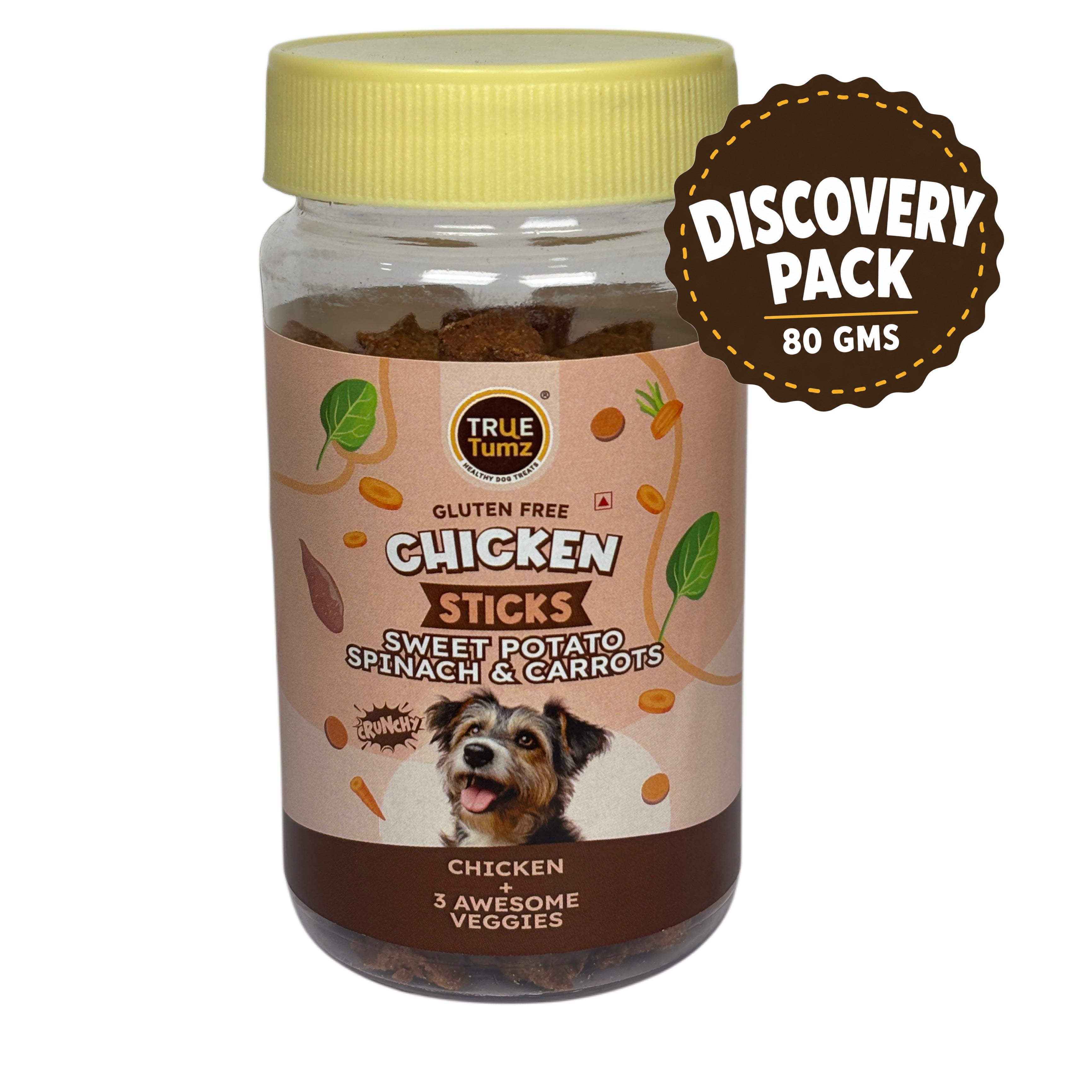 Chicken Sticks - DISCOVERY PACK - with Sweet Potato , Spinach & Carrots- Gluten Free (80 Gms)