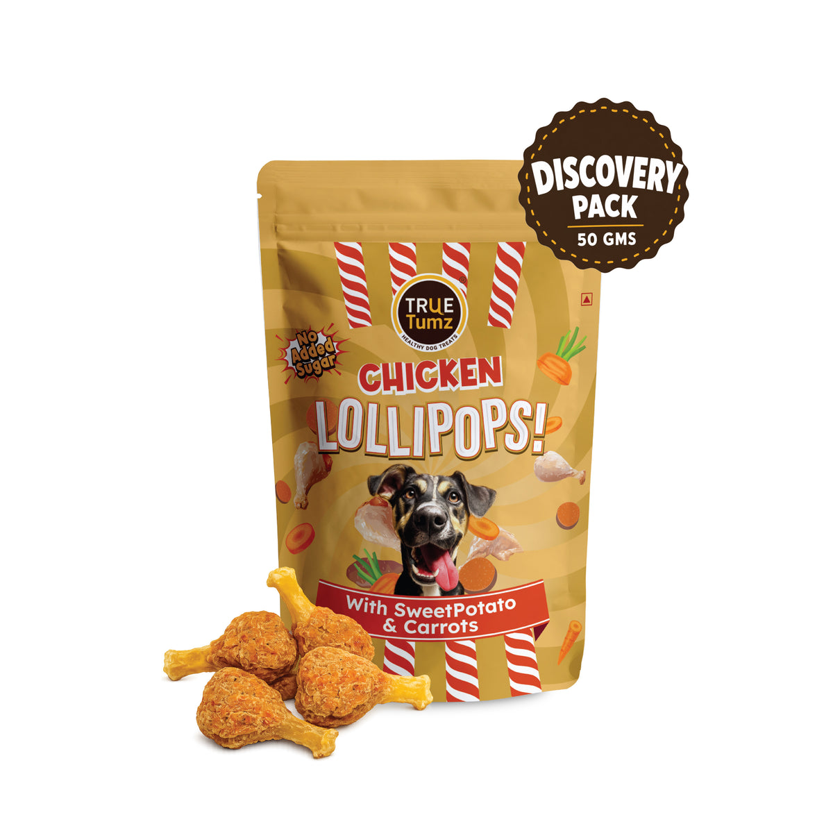 Chicken Lollipop with Carrots -  DISCOVERY PACK (50 gms)- Dog treat with Chicken and Carrots top with SweetPotato base ( 50 gms)