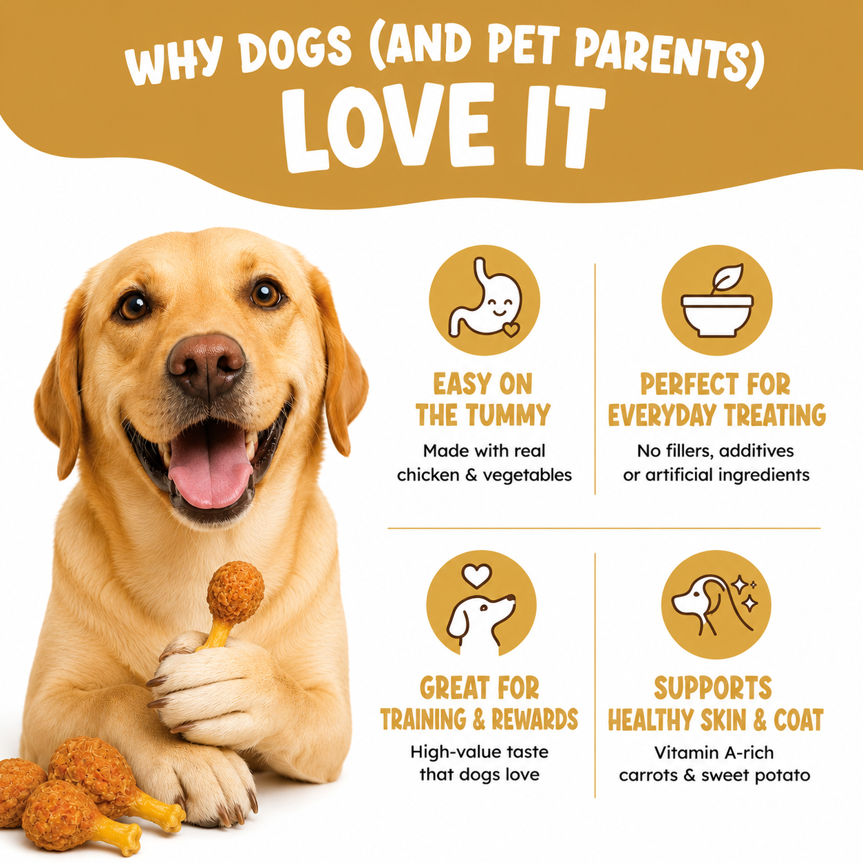 Chicken Lollipop with Carrots - Value Pack - Dog treat with Chicken and Carrots top with SweetPotato base (155 gms)
