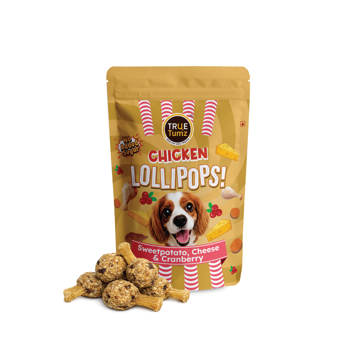 Chicken Lollipop with  Cheese and Cranberry -Dog Treat with Chicken, Cheese, Cranberry top with Chewy SweetPotato base (115 gms)
