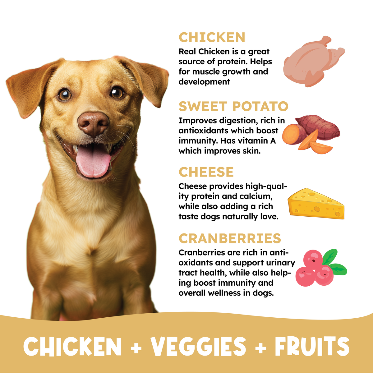 Chicken Lollipop with  Cheese and Cranberry -Dog Treat with Chicken, Cheese, Cranberry top with Chewy SweetPotato base (115 gms)