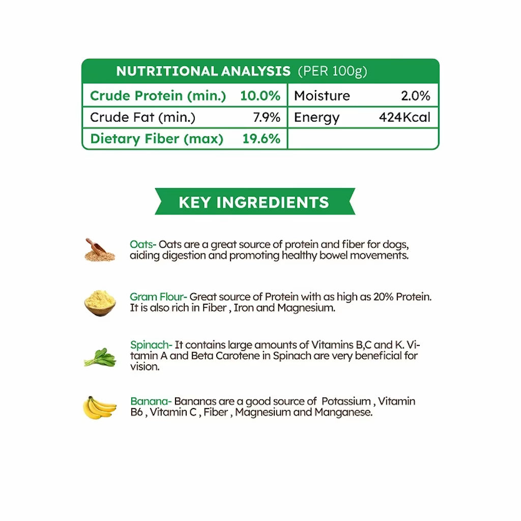 Pack of 2 - Veg Dog Biscuits with Oats , Spinach and Banana (275 gms +275 gms)