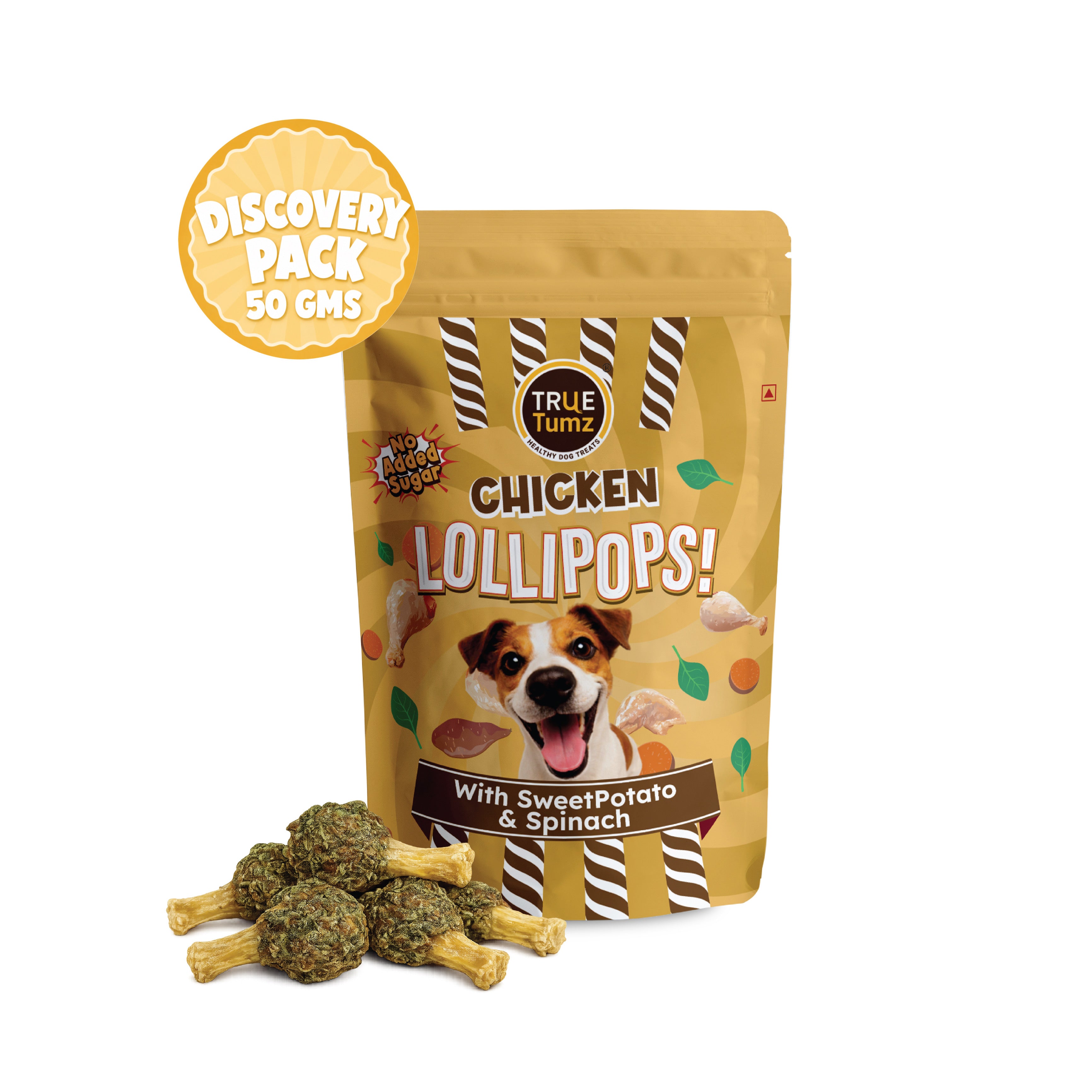 Chicken Lollipop with Spinach - Discovery Pack - Dog Treat with Chicken and Spinach top with Chewy Sweet Potato base (50 gms)