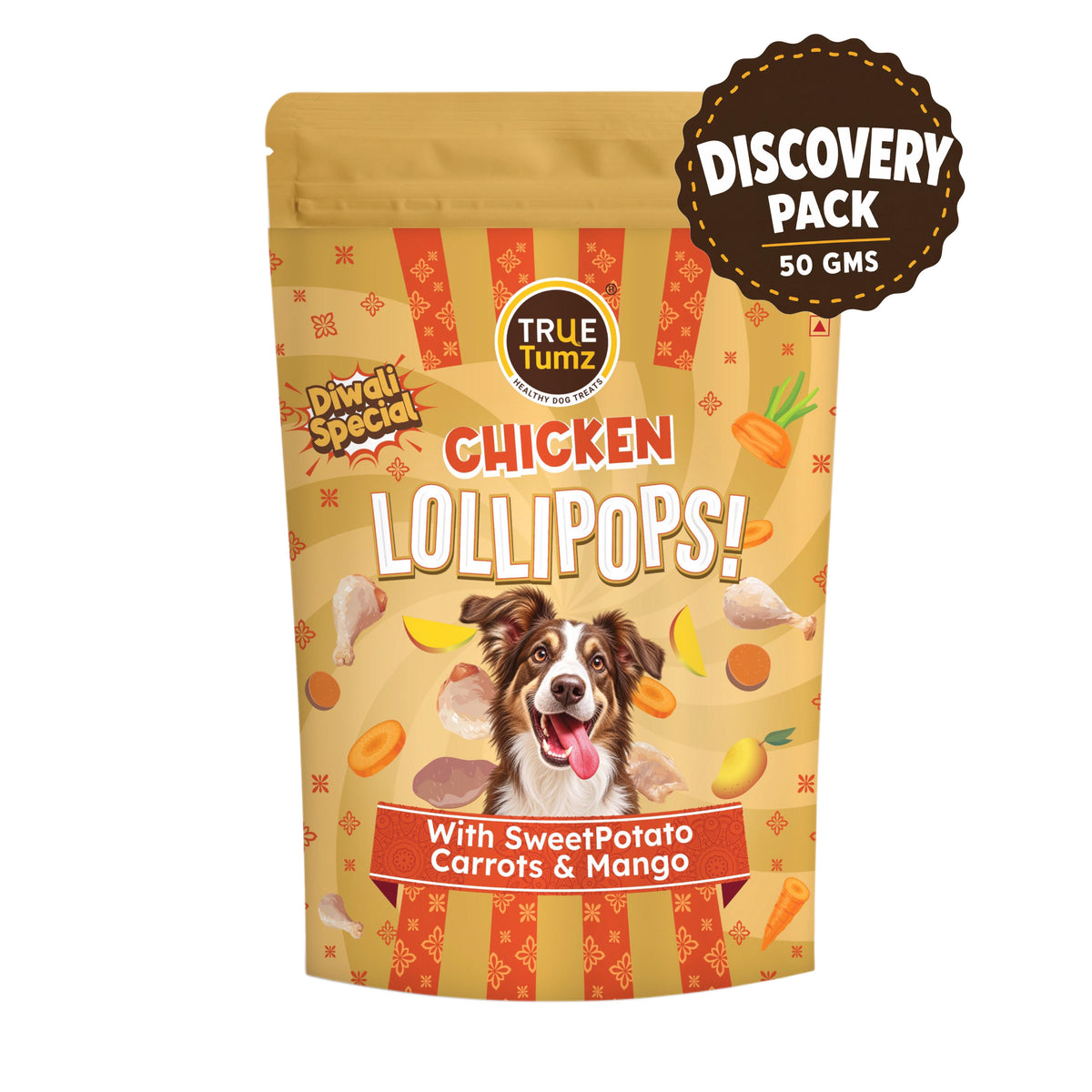 Chicken Lollipop Diwali Special – Discovery Pack - Dog Treat with Chicken, Carrots & Sparkles of Real Mango (50 gms)