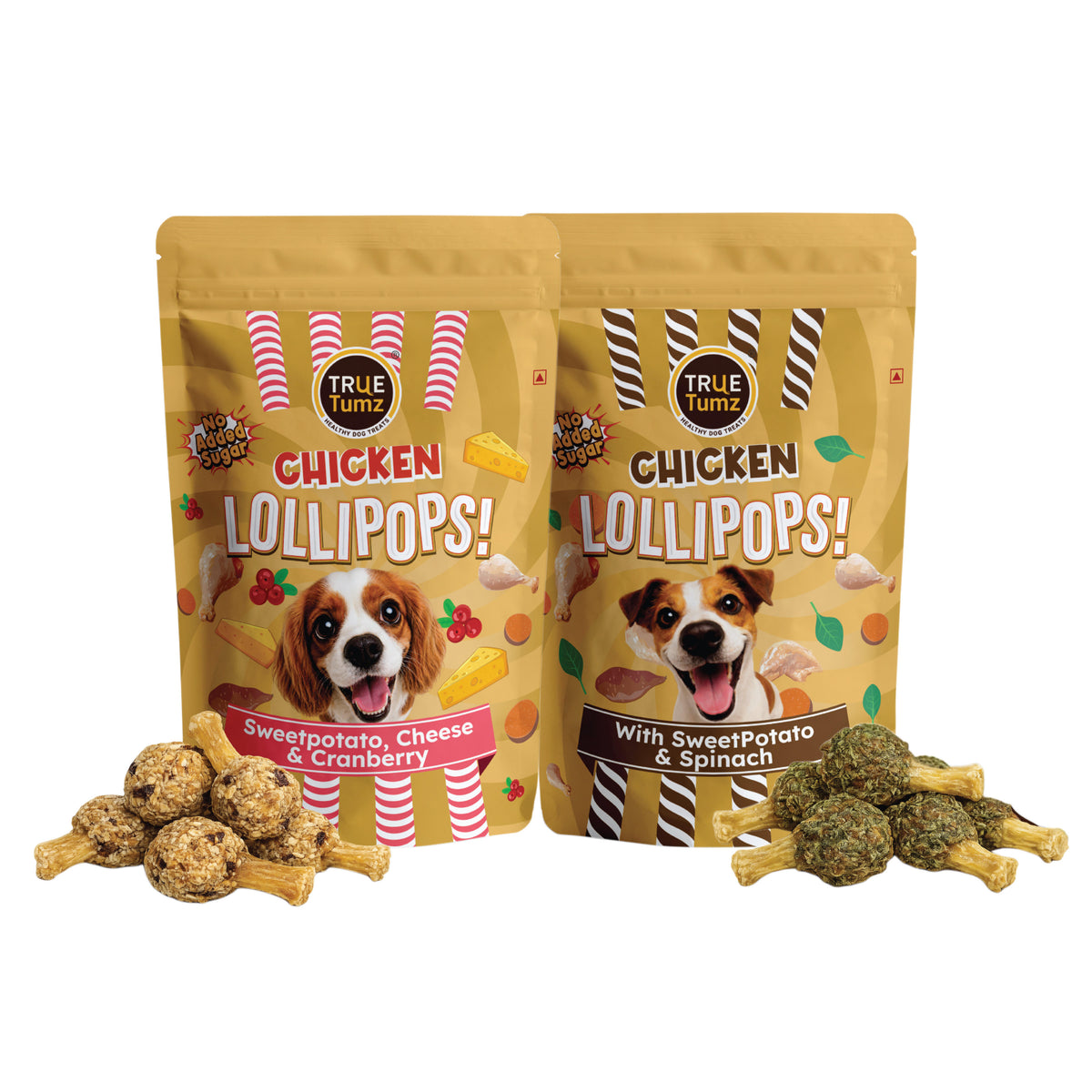 Chicken Lollipops - 2 Flavors 2 Pack Combo -  Spinach and Cheese Cranberry - 115 gms x 2