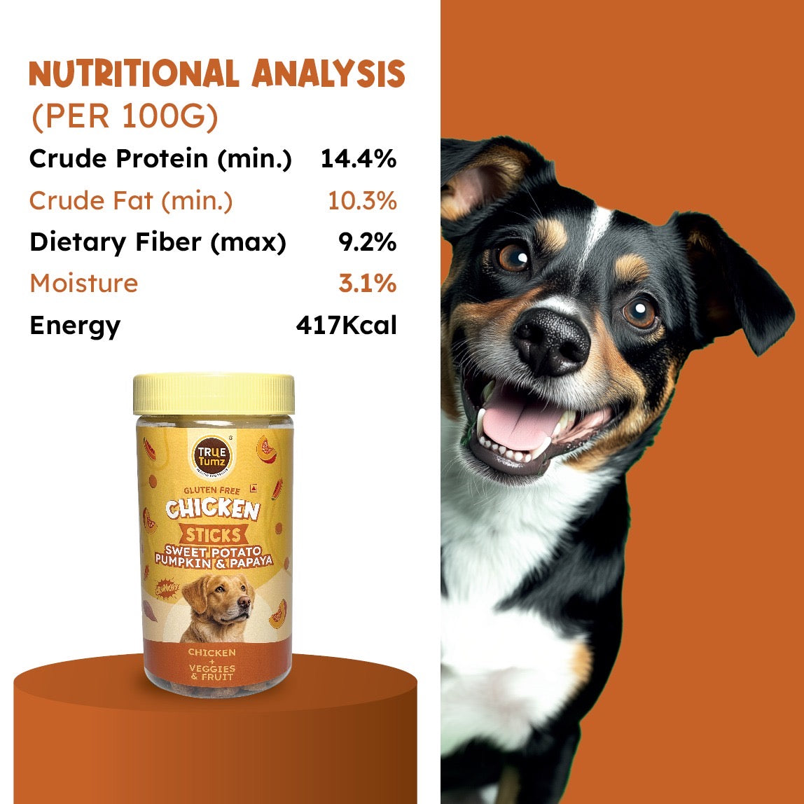 Chicken Sticks with Real Chicken , Sweet Potato, Pumpkin and Papaya- Crunchy , Tasty , Gluten Free (275 gms)