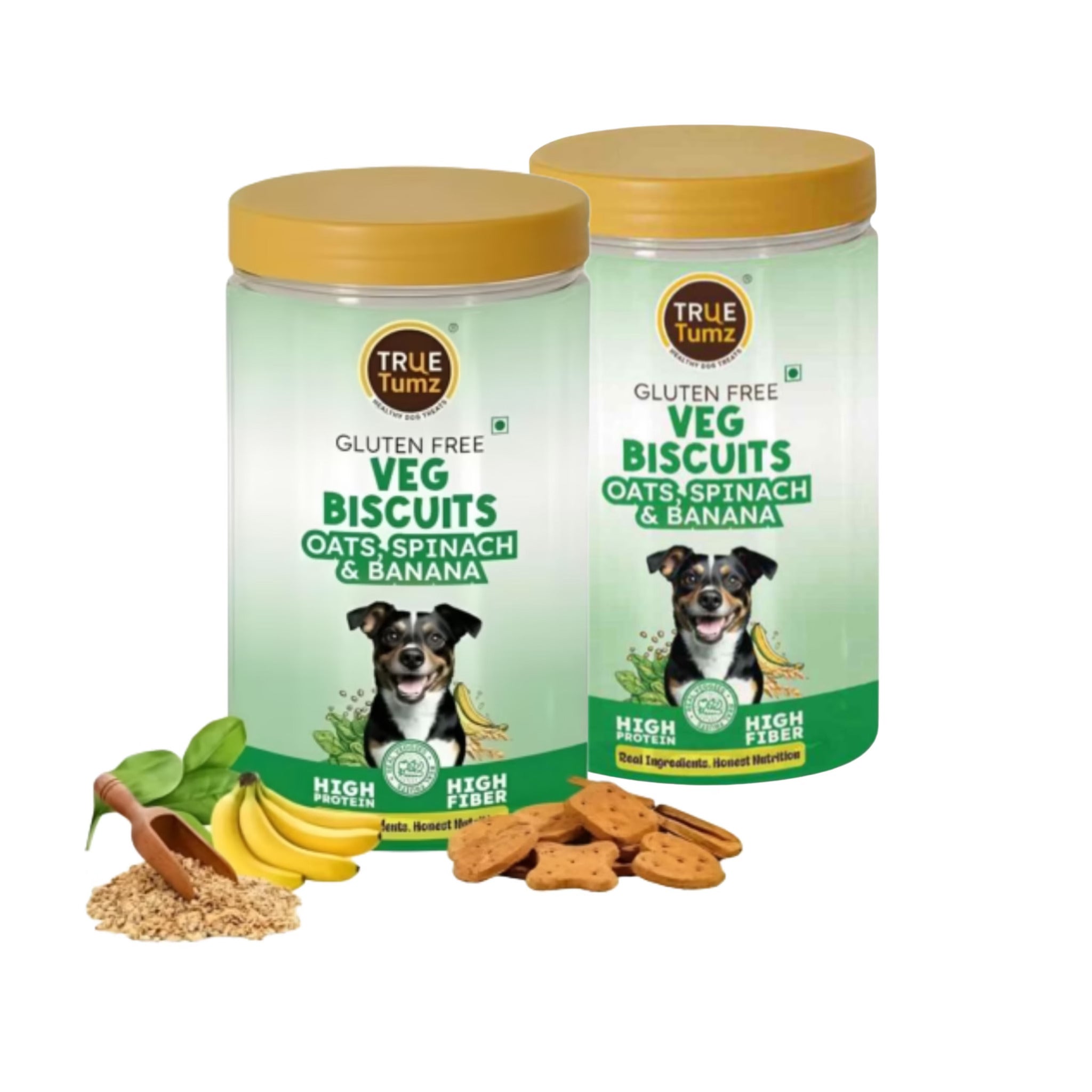 Pack of 2 - Veg Dog Biscuits with Oats , Spinach and Banana (275 gms +275 gms)