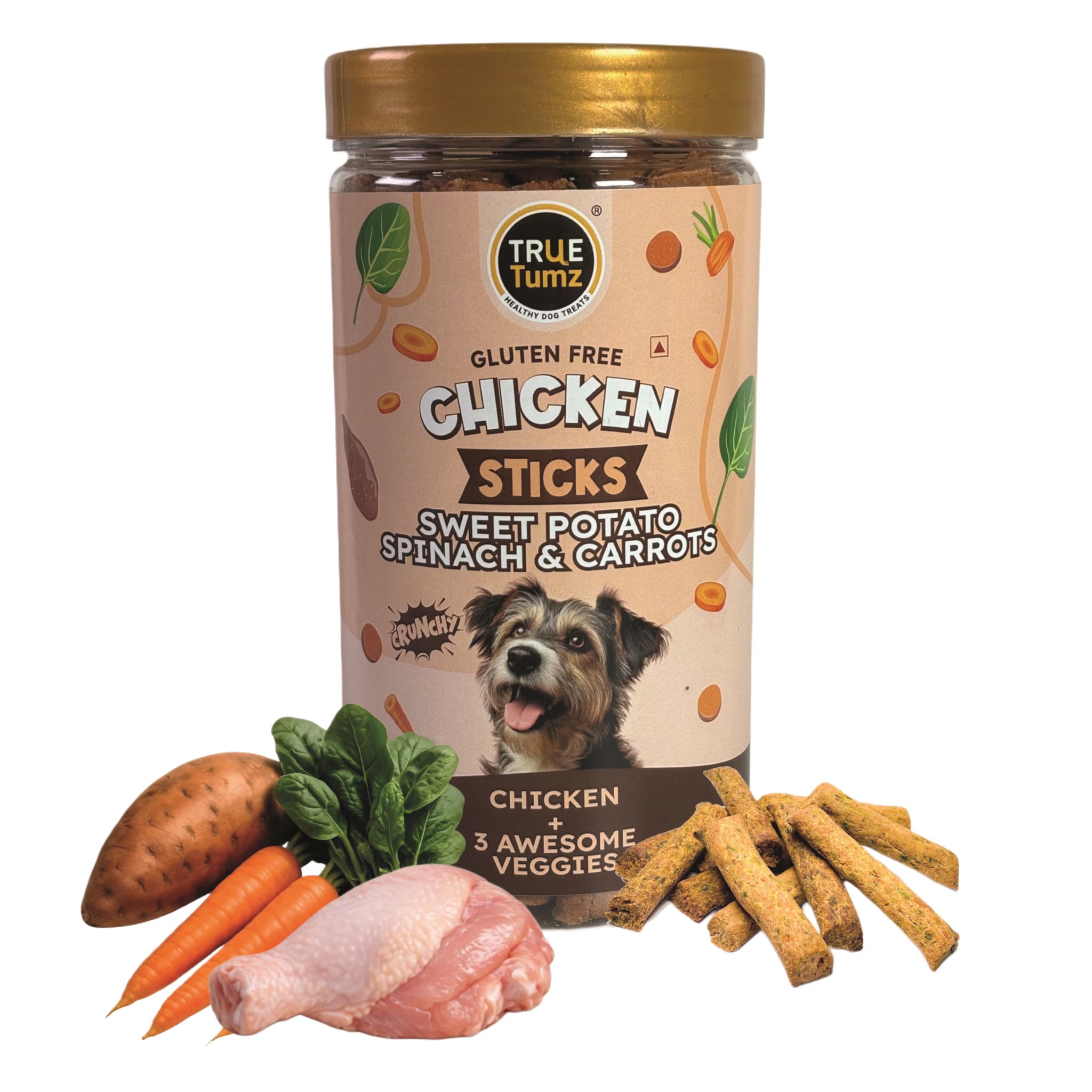 Chicken Sticks with Sweet Potato , Spinach & Carrots- Gluten Free (275 gms)