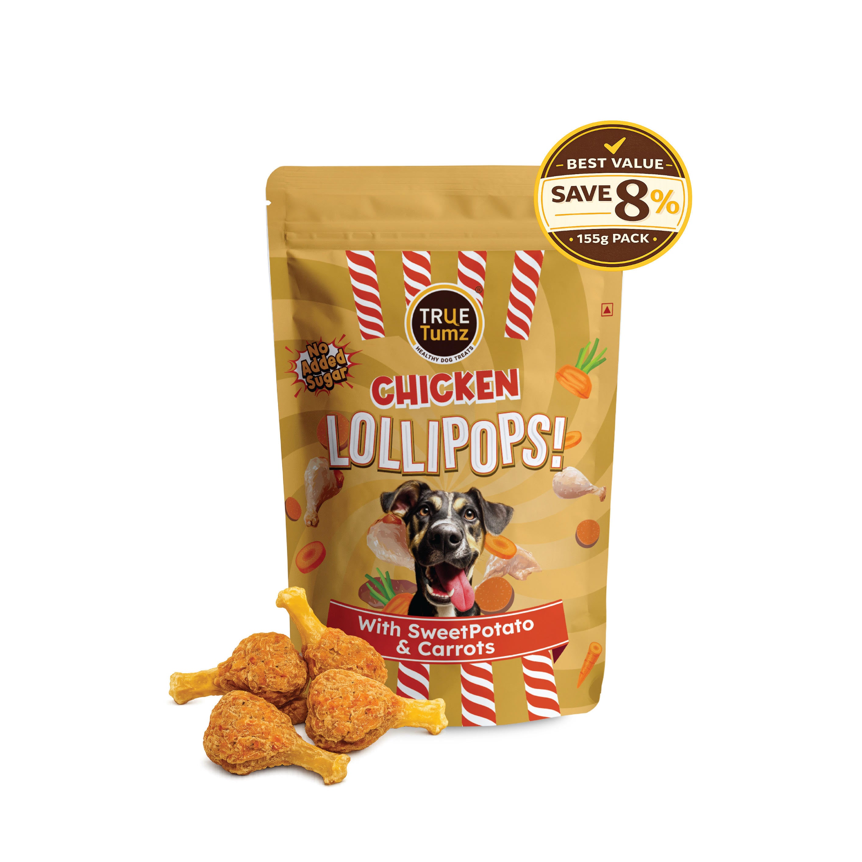 Chicken Lollipop with Carrots - Value Pack - Dog treat with Chicken and Carrots top with SweetPotato base (155 gms)