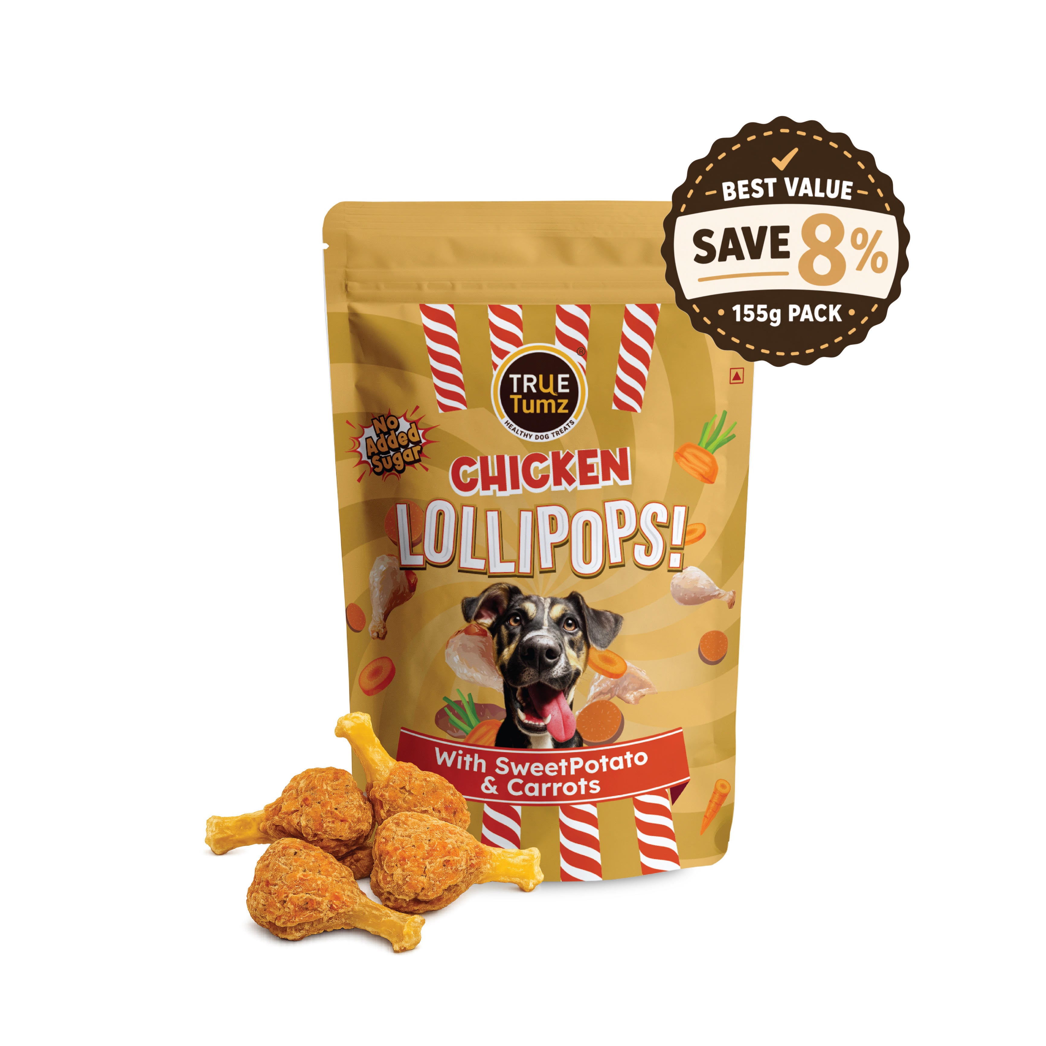 Chicken Lollipop with Carrots - Value Pack - Dog treat with Chicken and Carrots top with SweetPotato base (155 gms)
